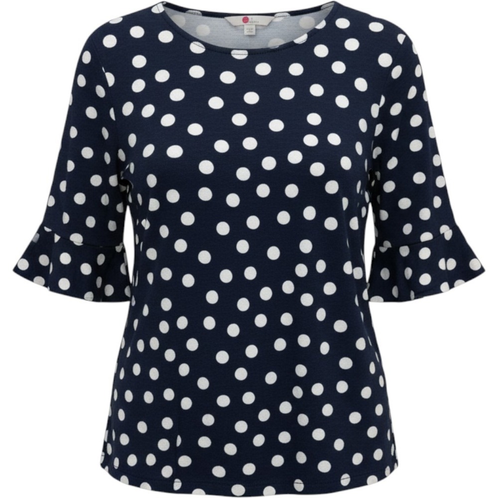 Boden Polka Dot Blouse Women 8 Navy Preppy Coastal Classic Feminine Modest Chic